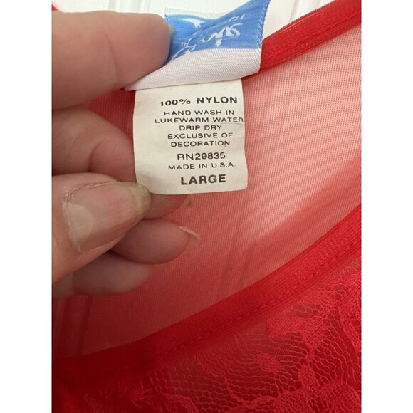 VTG Elsie of Miami Lingerie Red Sheer Lace Top Tie Peignoir Robe 1960's Sz L NWT - Picture 5 of 5